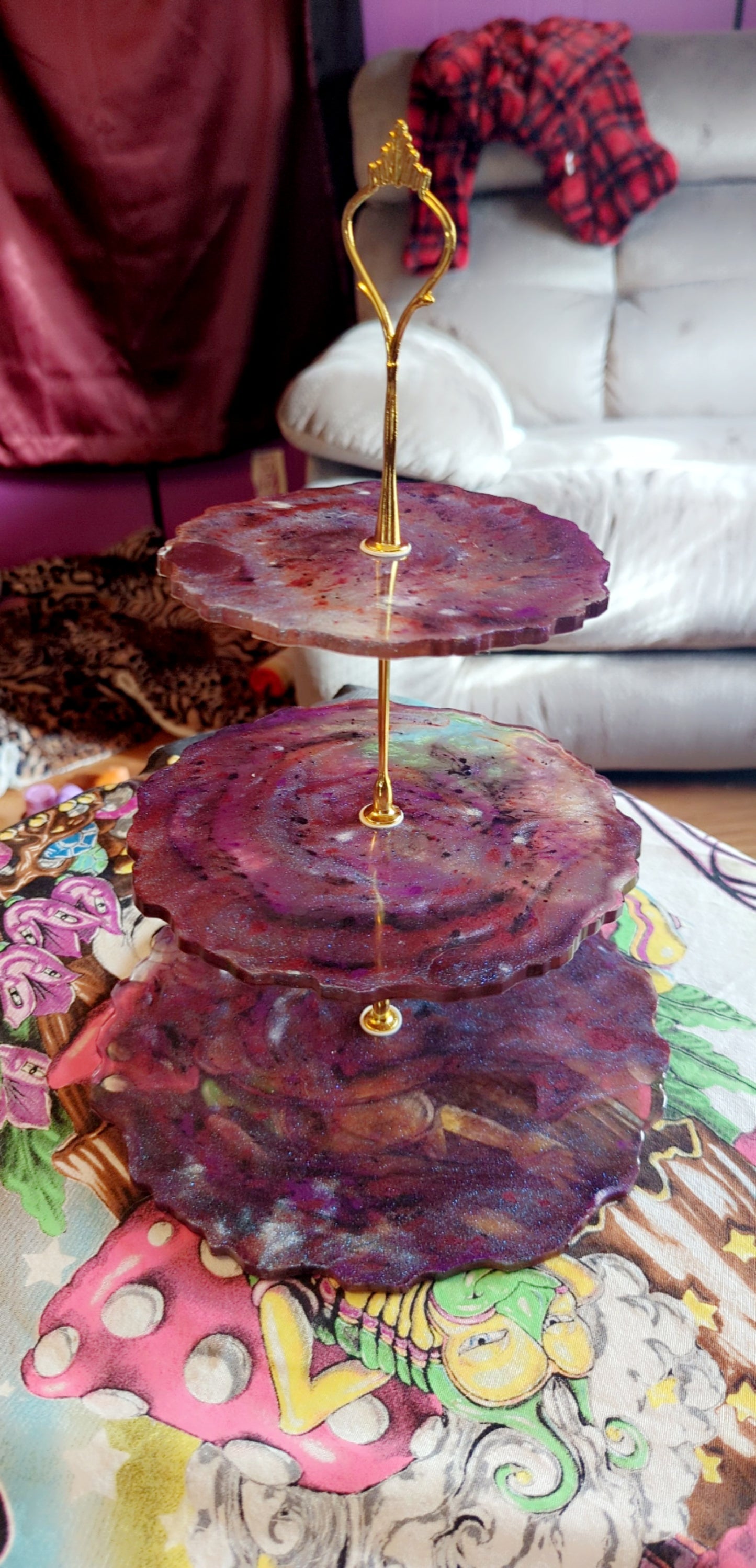 Purple Galaxy Swirl 3 Tier Serving Tray